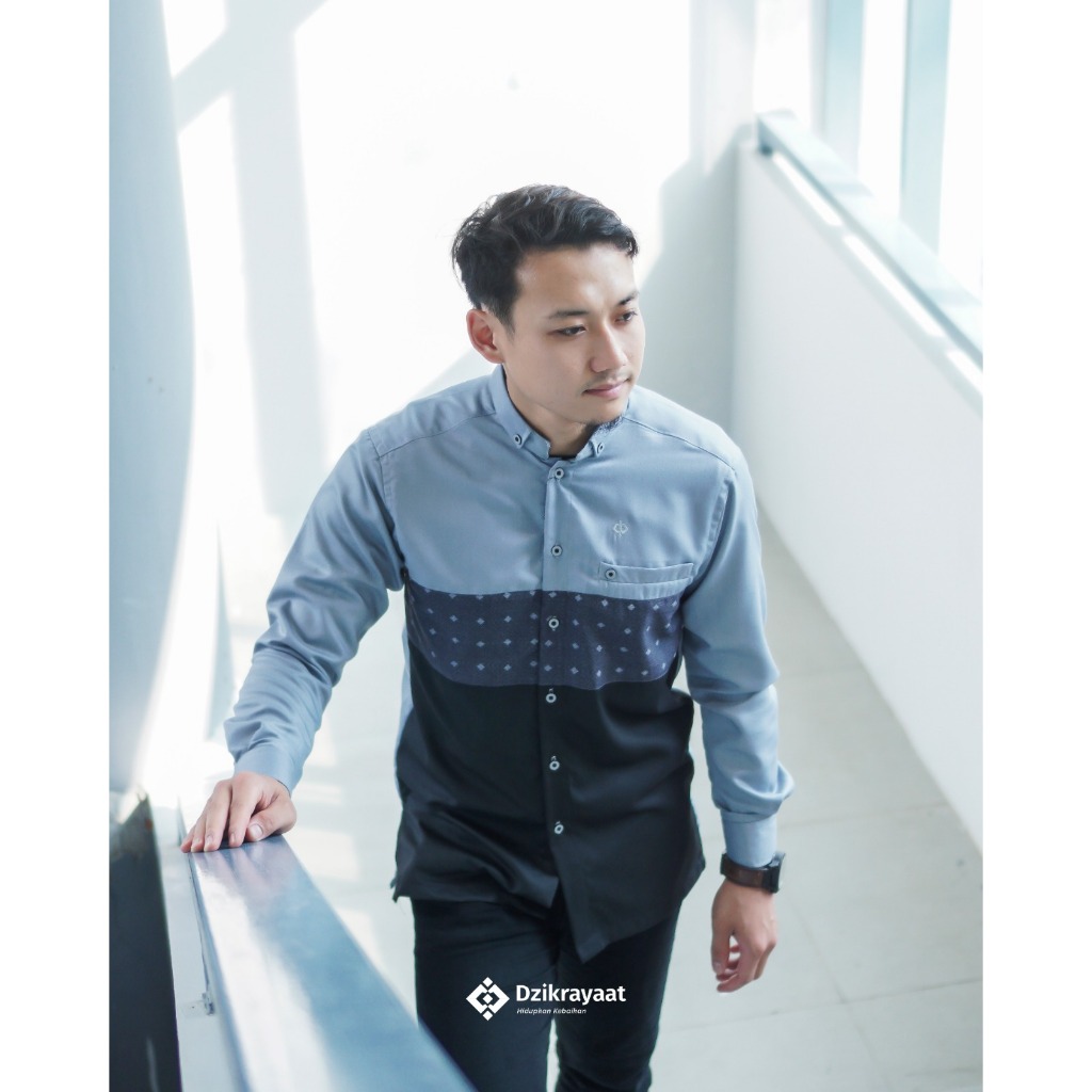 Kemeja Koko Lengan Panjang Dzikrayaat DZ-490 Abrizam Grey Panjang - Baju Koko Dzikroyat/Zikroyat