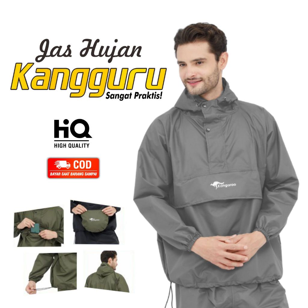 Kangaroo Raincoat Jas Hujan Kangguru Setelan - Grey