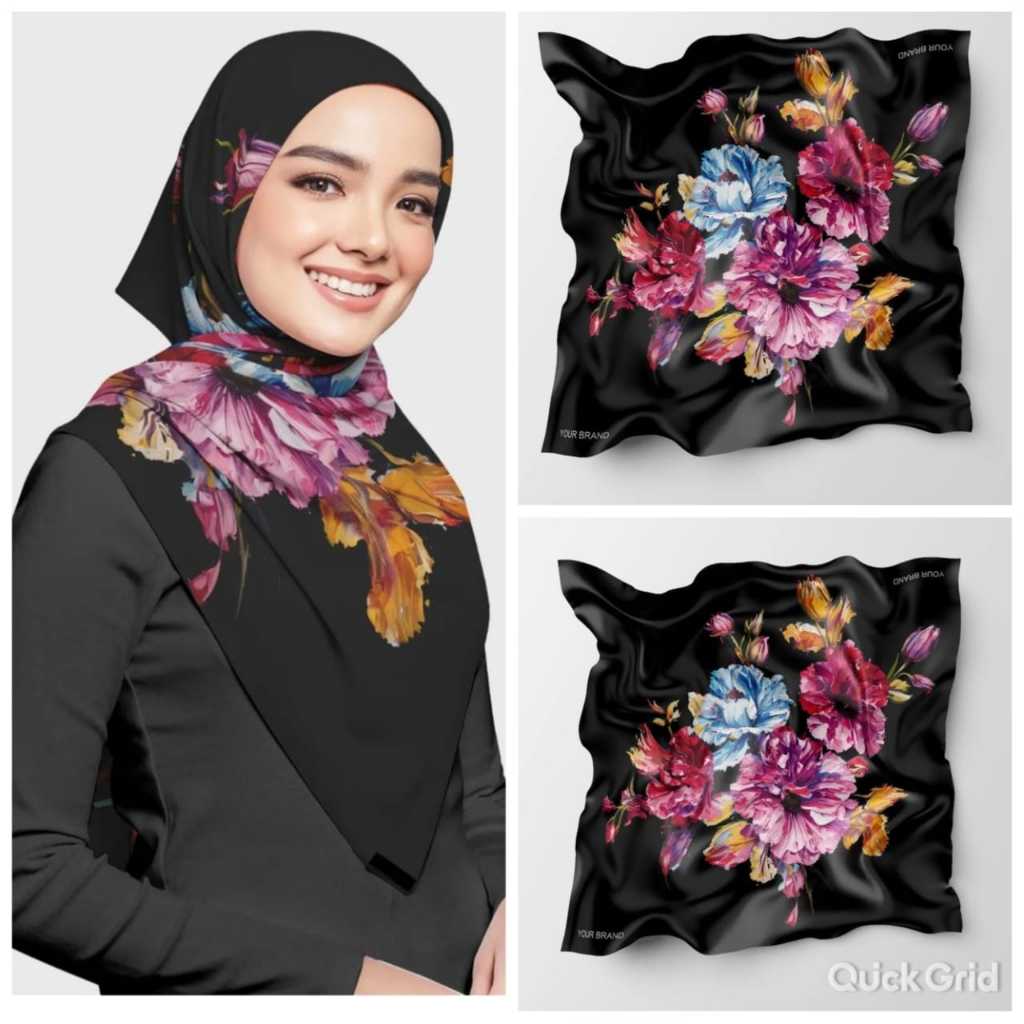 Hijab Segiempat Motif Ala JP // Rainbow Chain Milla Denada Raya Kanaya Gradasi Series