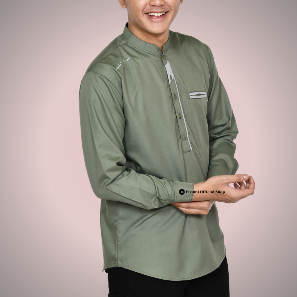 Koko Kurta Elrumi Pria Dewasa Lengan Panjang Bahan Katun Toyobo Premium Motif Abizar
