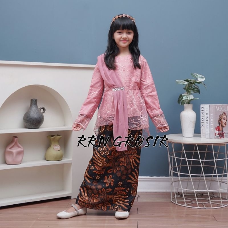 kebaya brokat anak perempuan/baju pesta anak/setelan brokat anak