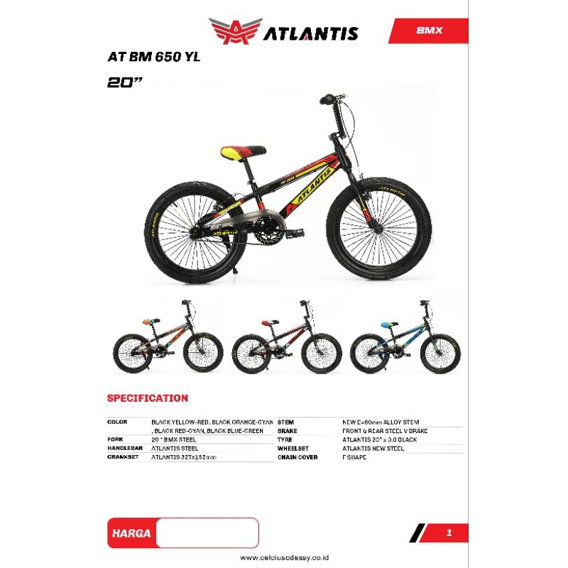 Sepeda BMX 20 inc Atlantis 650 YL sepeda anak laki laki