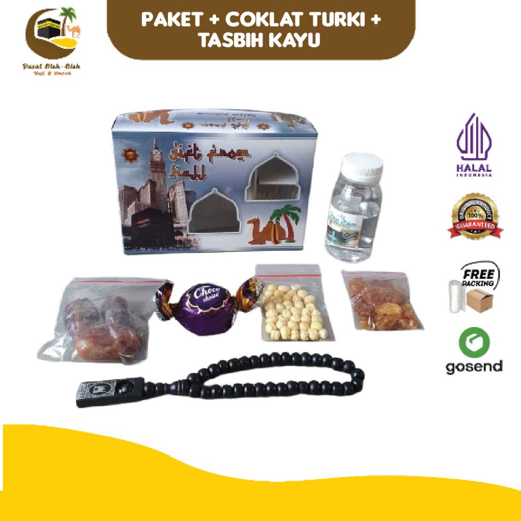 

Paket oleh oleh haji dan umroh + air zamzam +botol 50ml + kurma khalas + coklat turki + tasbih kayu