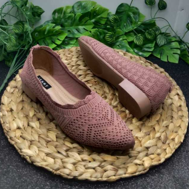 Sepatu Wanita Hak 3cm Balet Rajut Import Premium casual Karet elastis - FF17B