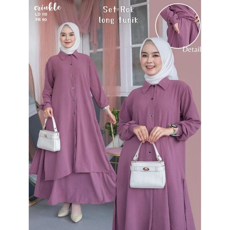 VANIA SET ROK BY HUMAIRA HIJAB | SET ROK LONG TUNIK & ROK CRINKLE TERBARU