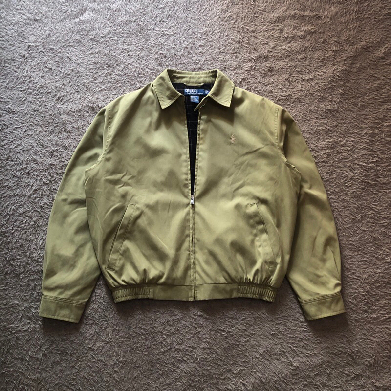 Polo Ralph Lauren Work Jacket Boxy Olive Green Moss Original - Jaket Polo Lined Tartan Ijo Preloved 
