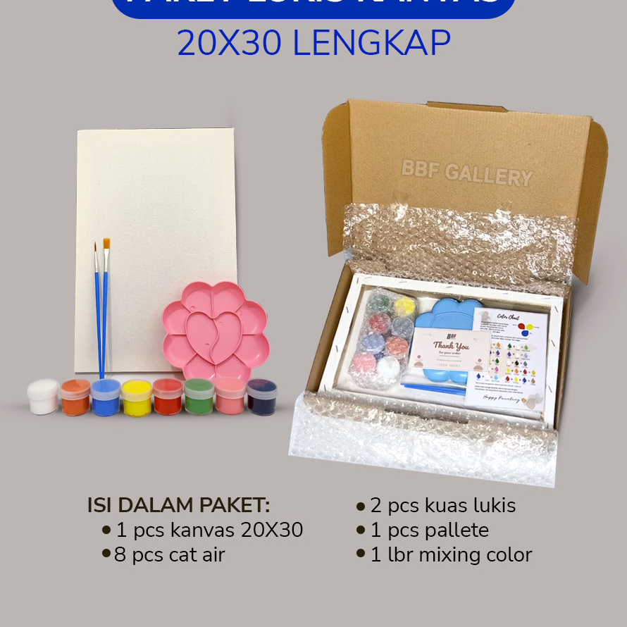 

➙➼✦❃ Kanvas lukis putih 20x30 cm lengkap dengan 8 cat air akrilik palet dan 2 pcs kuas flat & round Set melukis lengkap paket lengkap melukis mewarnai canvas Promo