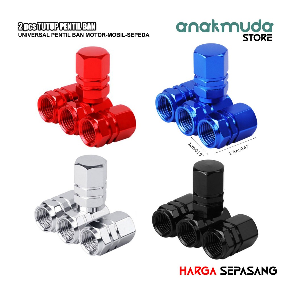 (TP07) 2 PCS Tutup Pentil Sepeda Motor Mobil Jenis Valve/Sepeda Motor Warna Tutup Pentil Ban Tubles/
