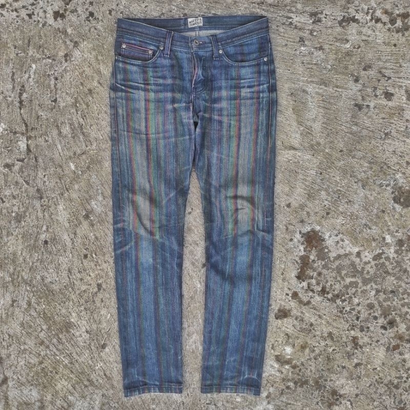 CELANA NAKED FAMOUS BIKERS BIKERPANTS TOURING JOGER ANKLE PANTS DENIM JEANS RAINBOW CORE BIRU BLUE S
