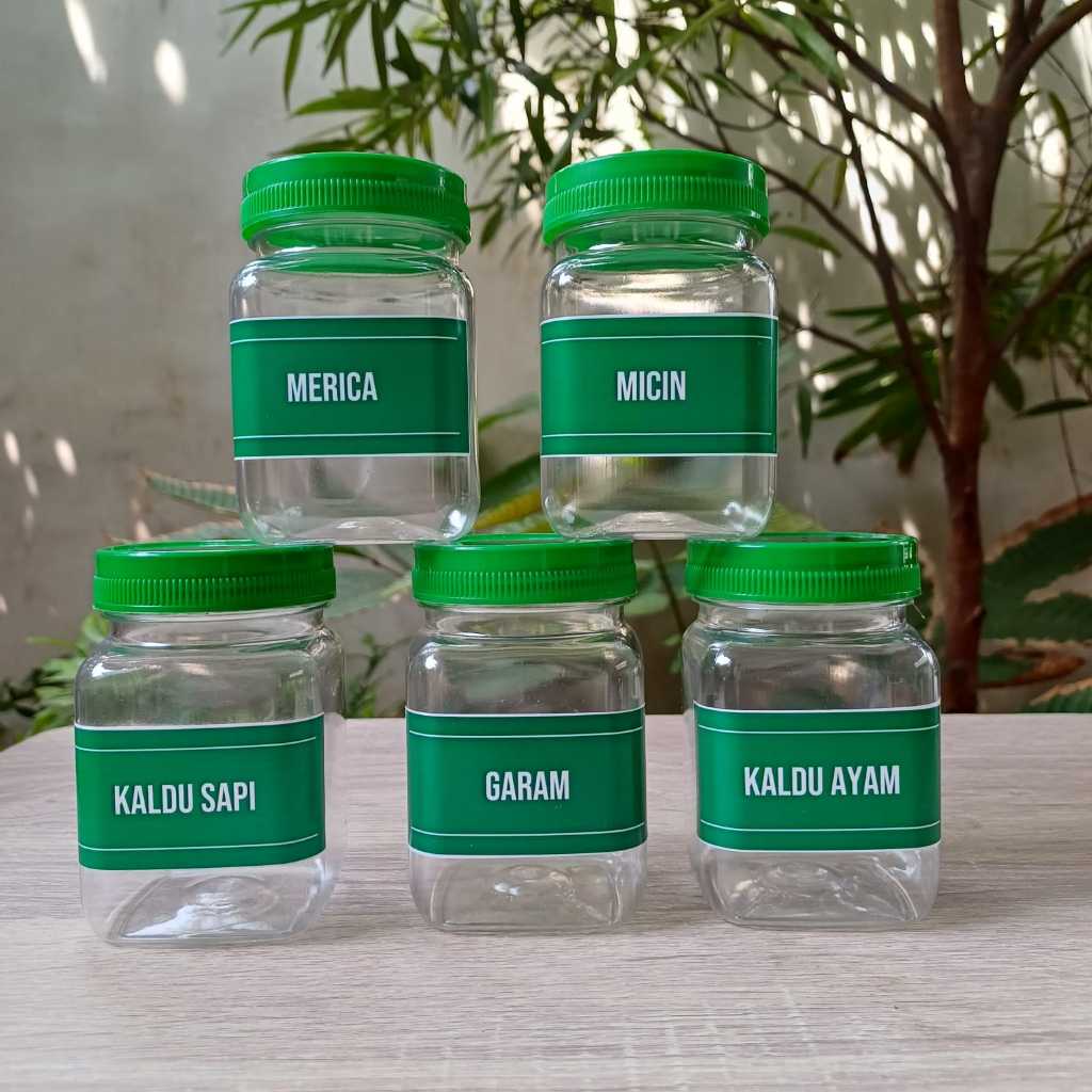 Toples Bumbu Dapur Hijau 200 Ml Model Kotak Minimalis Free Stiker Label Anti Air