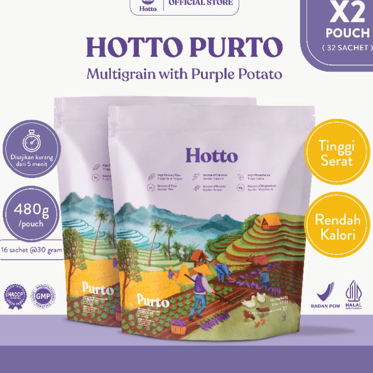 

Super Promo BUNDLING 2 POUCH !! Hotto Purto Multigrain with Purple Potato (32 Sachet) Ready