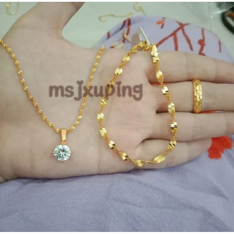 set perhiasan wanita dewasa 25,set perhiasan TITANIUM asli anti luntur terbaru, perhiasan 1 set gela