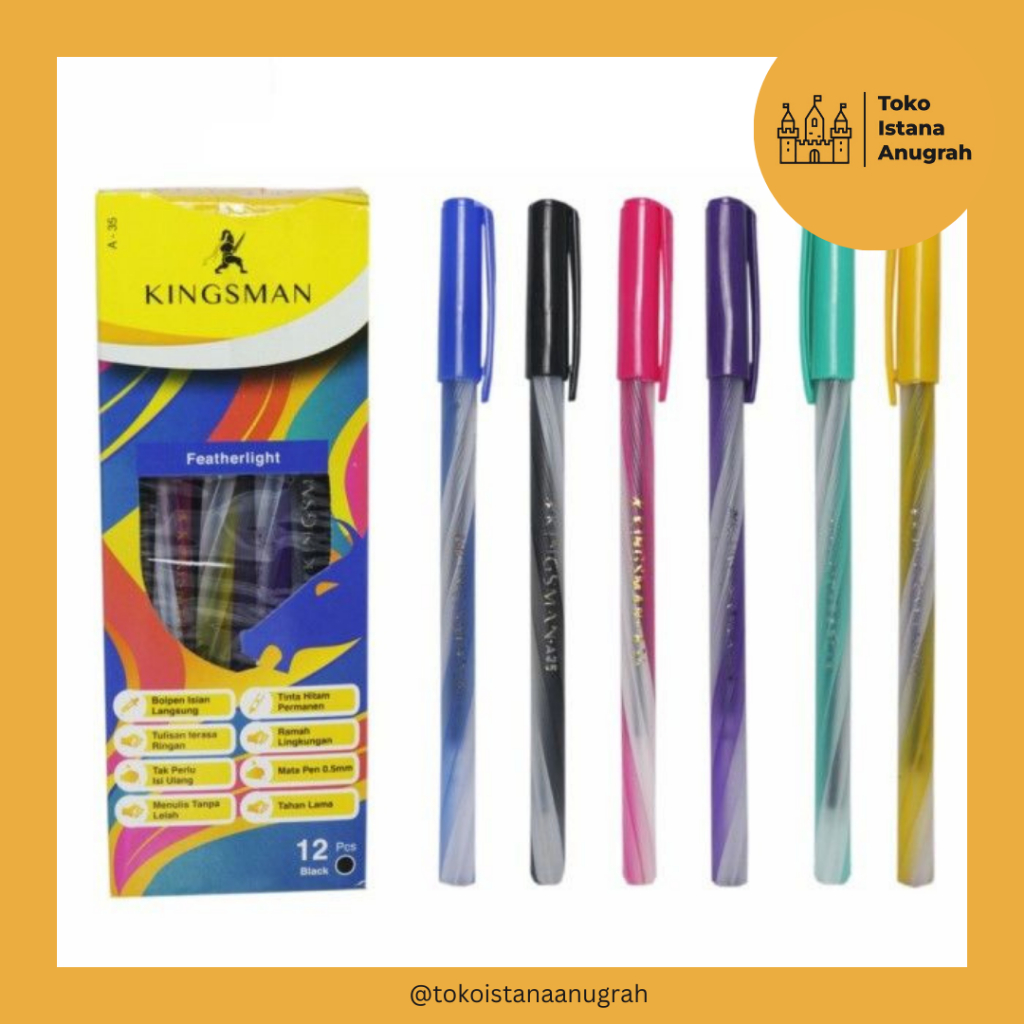 

Pulpen Ballpoint Kingsman Hitam Isi 12 pcs