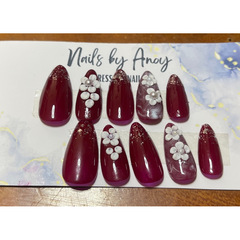 KUKU PALSU PENGANTIN / FAKE NAILS WARNA MERAH MAROON