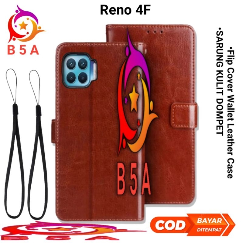 RENO 4F Sarung Kulit Flip Cover Leather Case Dompet Casing Oppo Reno 4f