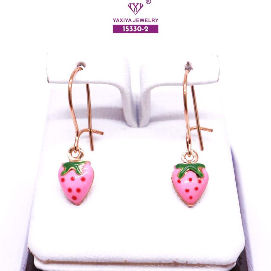 ➙➼✦❃ Yaxiya Anting Anak / Bayi Perempuan Strawbery Lapis Emas Perhiasan Imitasi Gold 18K 347