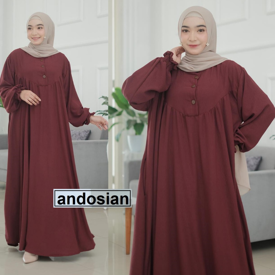 GAMIS CRINKLE JUMBO LD 140 160 BAHAN ADEM LONGGAR WARNA MAROON FIT XXXXXL