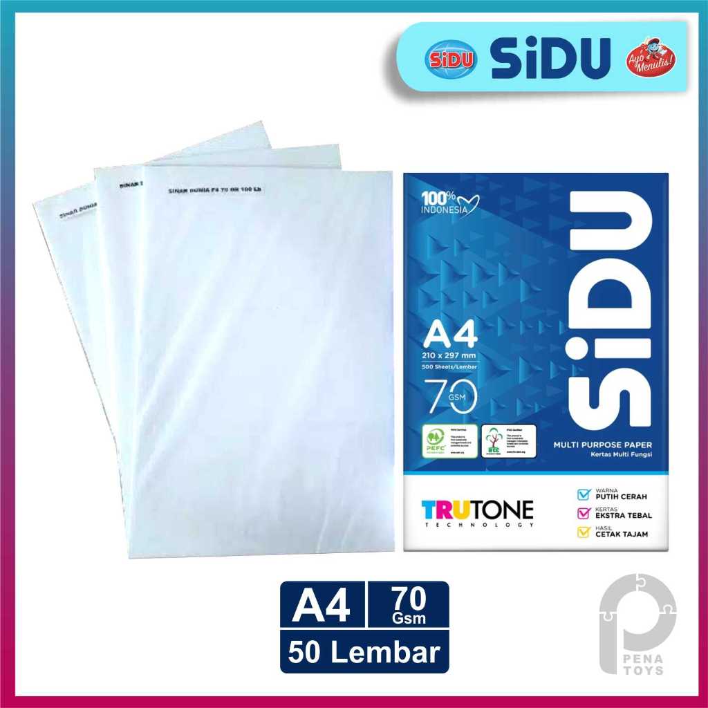 

Kertas HVS Sidu A4 70 gsm Per 50 lembar