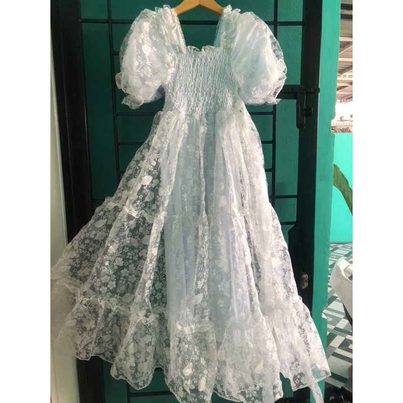 dress organza putih cantik
