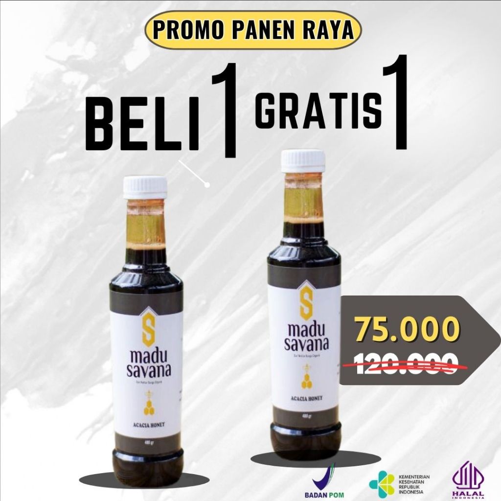 

PROMO MADU SAVANA AKASIA Alami pure raw honey BPOM BELI 1 GRATIS 1