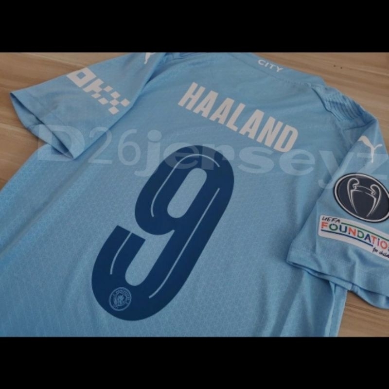 Jersey ManN. CityY_ Home Player Issue 2023 / 2024 + Nameset HAALAND 9 + Patch + Sponsor