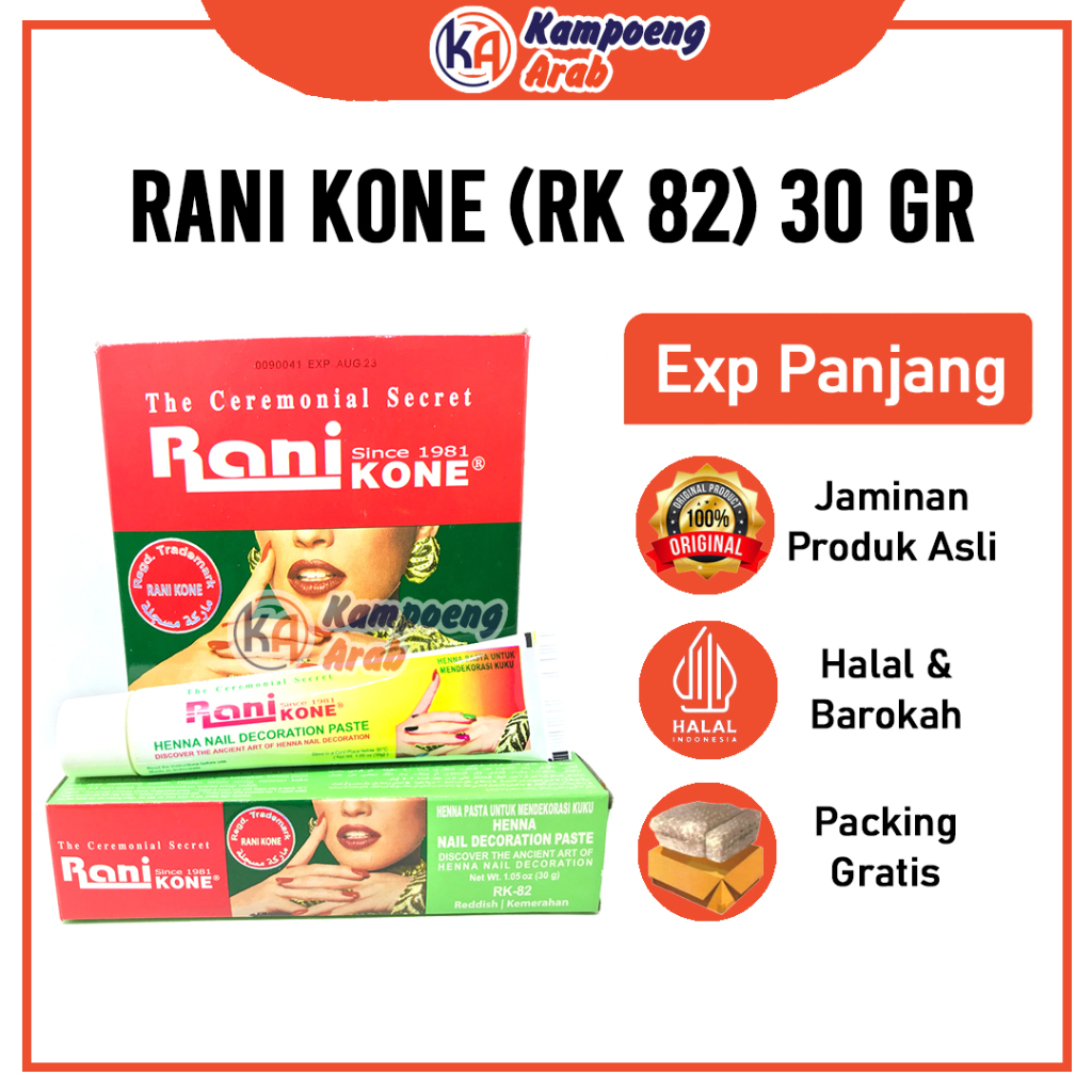 Heena/Henna Kutek Kuku 82 30GR (Merah) Rani Cone RK Aneka Warna India Herbal Multifungsi Aman Dipaka