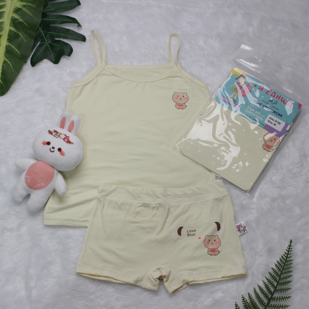 Pakaian dalam tanktop spandex anak perempuan bear A zahwa ST 008 - kids underwear - kaos singlet ST 008 (1set)