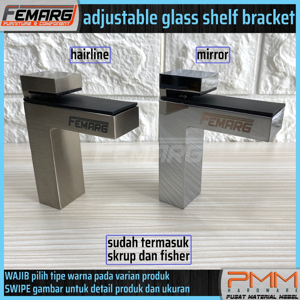 ambalan kaca wastafel FEMARG | penjepit penahan penopang bracket rak
