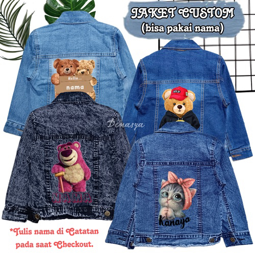 JAKET JEANS ANAK / JAKET ANAK PEREMPUAN CUSTOM NAMA / JAKET JEANS ANAK SABLON KARAKTER