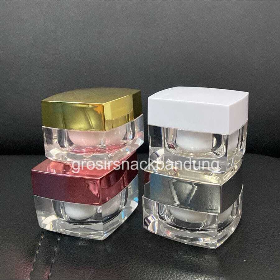 POT CREAM AKRILIK KOTAK 10GR / AKRILIK SQUARE JAR SILVER GOLD 10GR