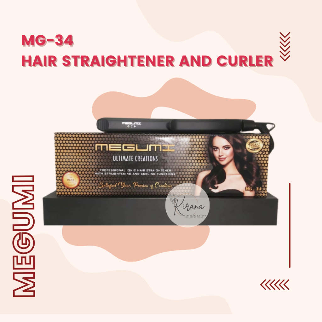 Megumi Hair Straightener and Curler MG-34 | Catok Pelurus Curly Rambut – 2in1 Professional Ionic Hair Styler