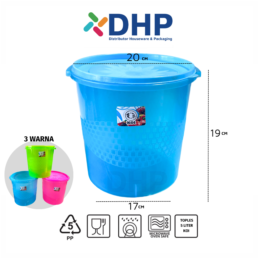 KOI Toples Sealware 5 Liter (D=20cm) Plastik Besar Tempat Kerupuk Peyek Bulat