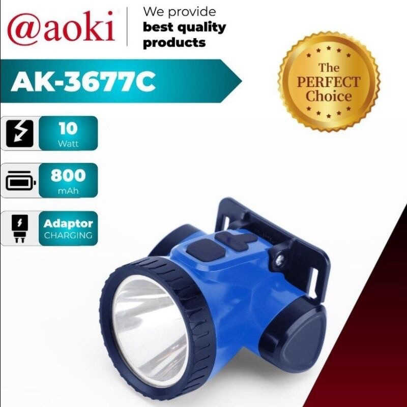 SENTER KEPALA LED AOKI AK-3677C 10W - CAHAY TERANG - TAHAN LAMA