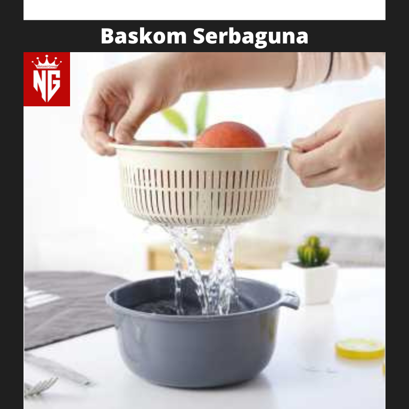 2in1 Wadah Baskom Set Saringan Tempat Tirisan Cuci Beras Buah Dan Sayur Peralatan Perlengkapan Baran