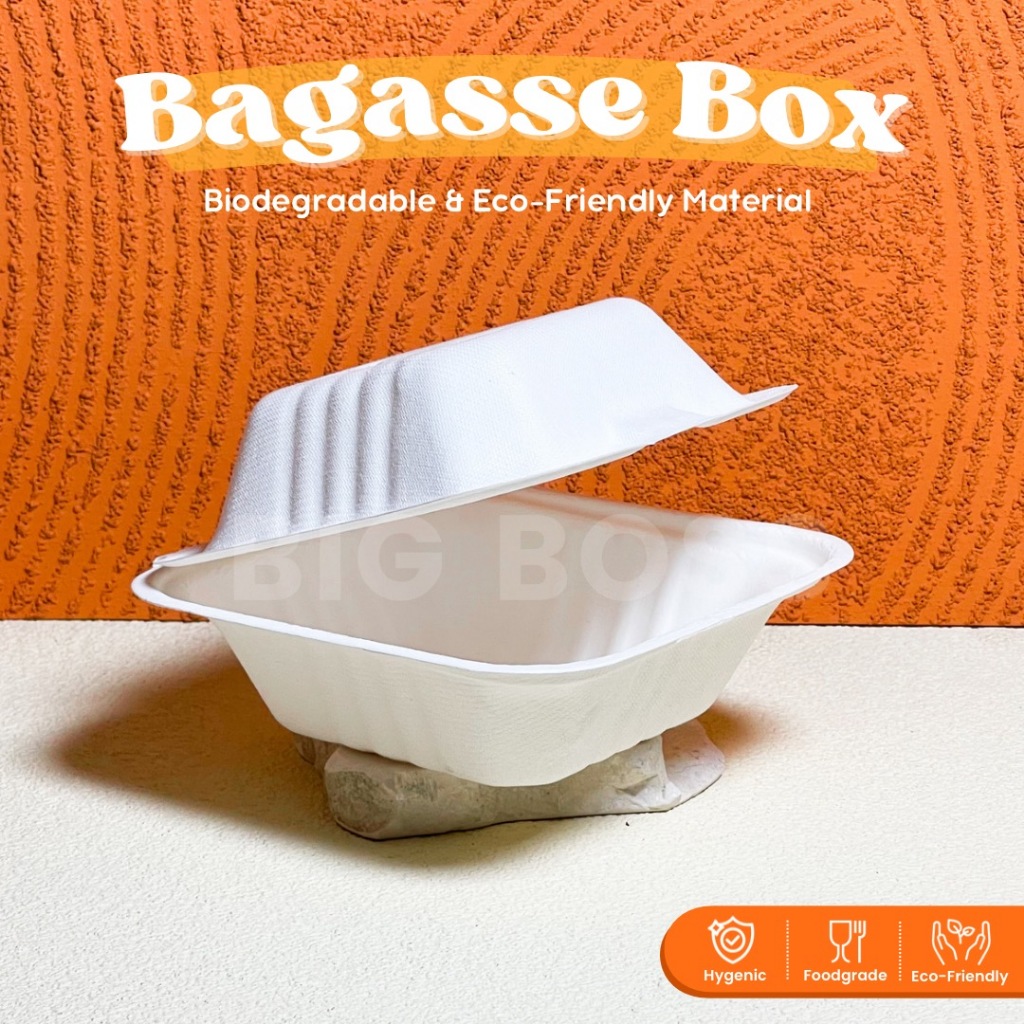 Bagasse Box Bento Korean Cake Food Grade / Box Dessert / Lunch Box Burger 6inch