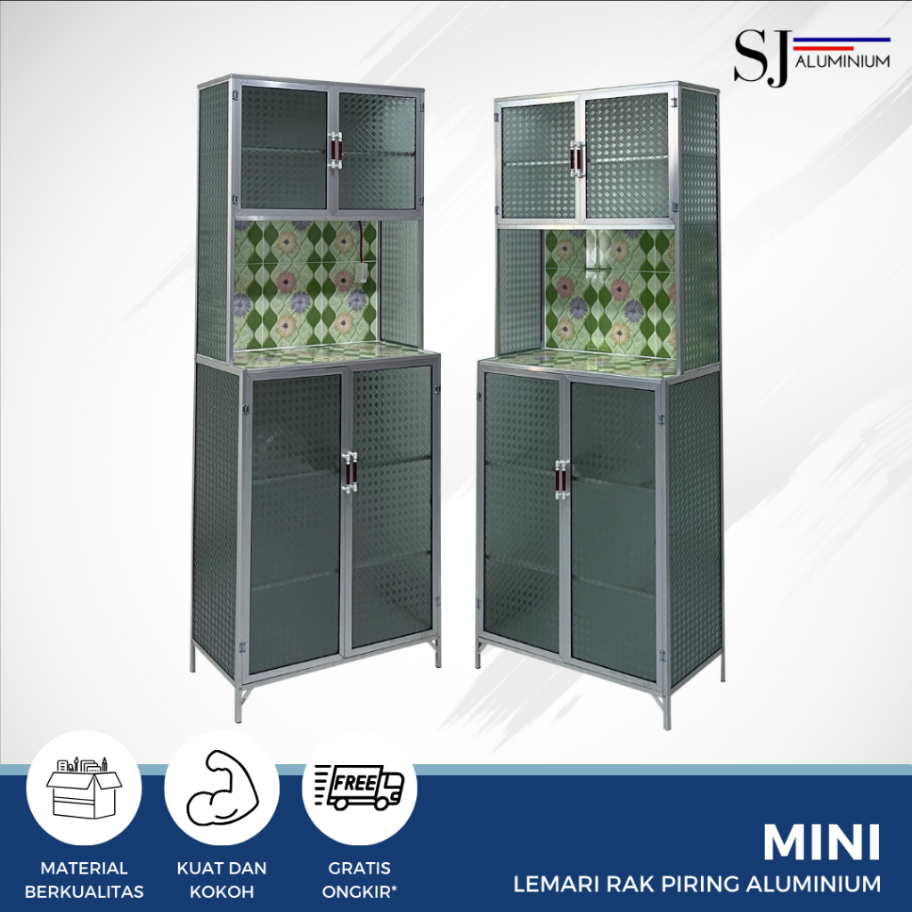 SJA - Rak Piring / Lemari Piring / Rak Dapur Kaca Aluminium - Mini 2 Pintu