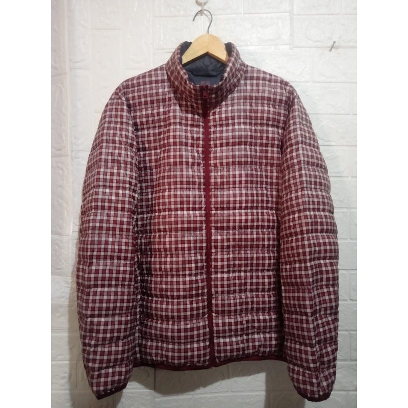 UNIQLO ultralight down long neck jaket flanel motif pocketable