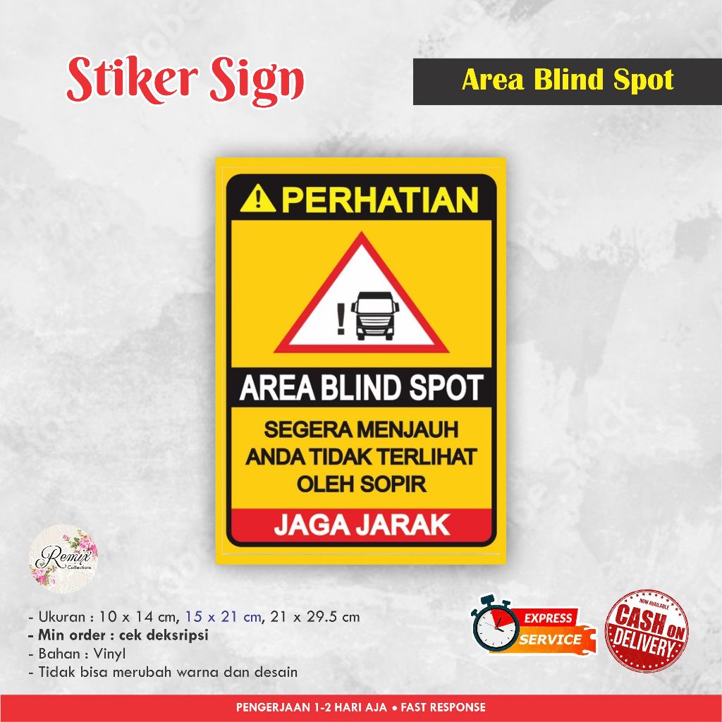 

STIKER SIGN AREA BLIND SPOT VINYL / STIKER PERINGATAN / SIGN LABEL / WARNING SIGN