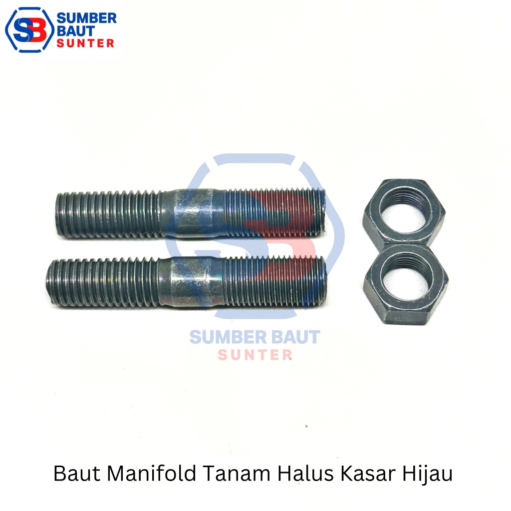 M12 x 1.25 x 1.75 x 65 Baut Tanam Manifold + Mur Drat Halus Kasar