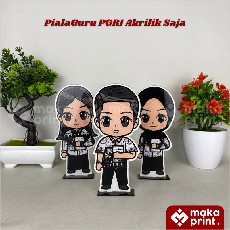 Makaprint Piala Guru seragam PGRI ( AKRILIK SAJA ) Hadiah Hari Guru Hampers Hari Guru Kado Unik Untu