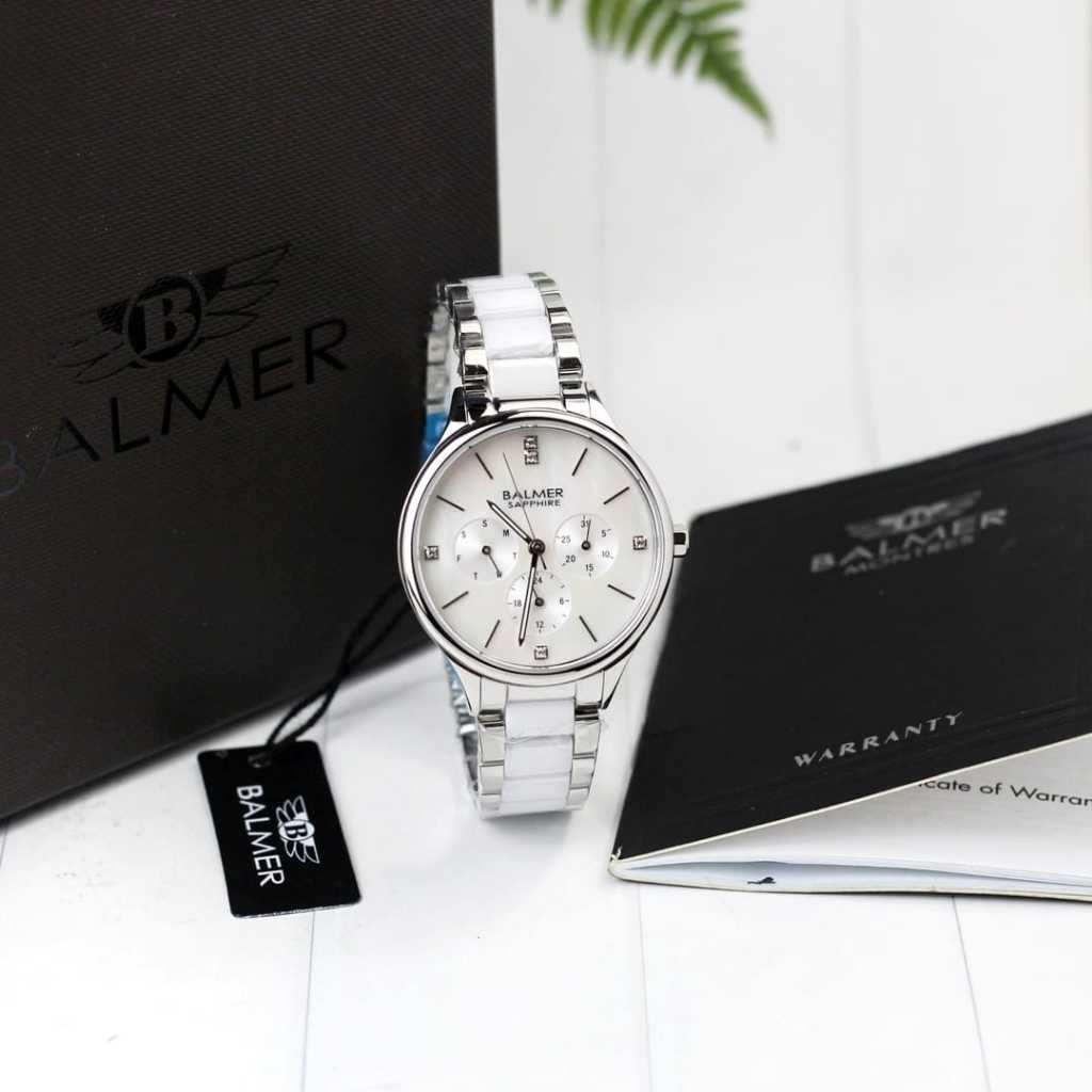 Jam tangan wanita Balmer 8157L tali stainless stell chronograp aktif sport analog original