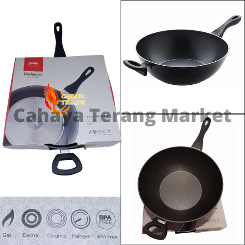 Pyrex Cookware Wokpan 32cm Panci Wajan Aluminium Anti Lengket 32 cm 100% Asli
