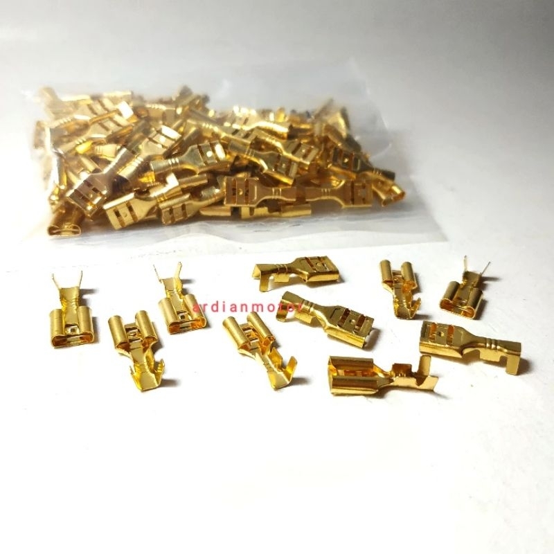 Skun Sekun Aki Gepeng Kuningan Murni 100%/Skun Sekun Gepeng Cewek/Female/Skun Sekun Terminal Kabel G