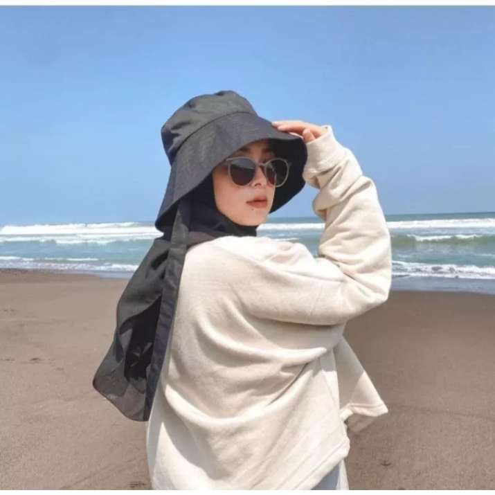 Topi Wide Bucket Hat Tali Fashion Korean Style Wanita Pria Pantai