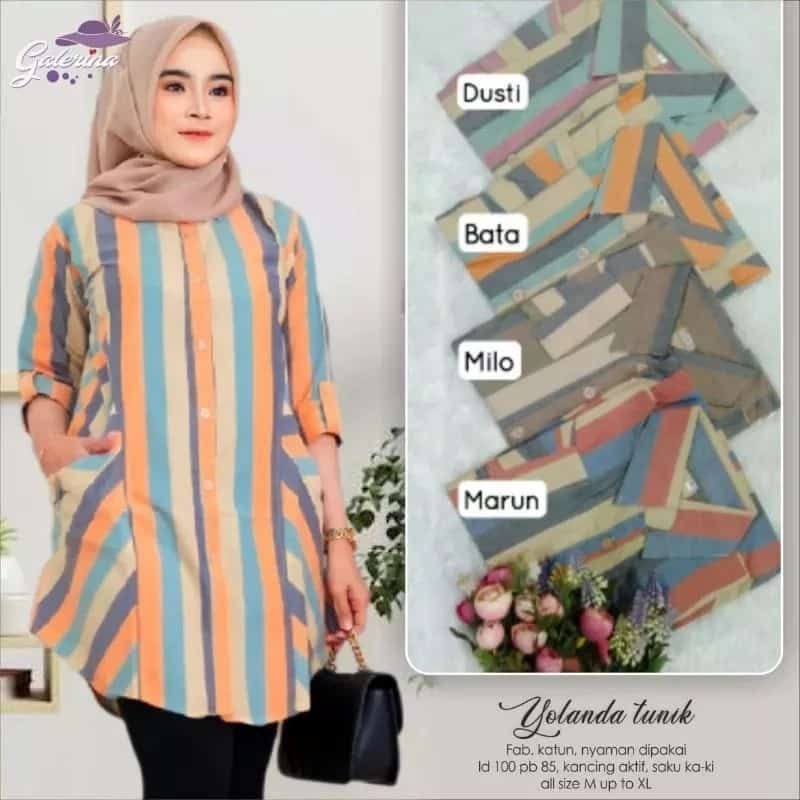 MUMU - YOLANDA TUNIK Atasan Wanita Katun Salur Terbaru by MUMUFASHION Grosir Solo