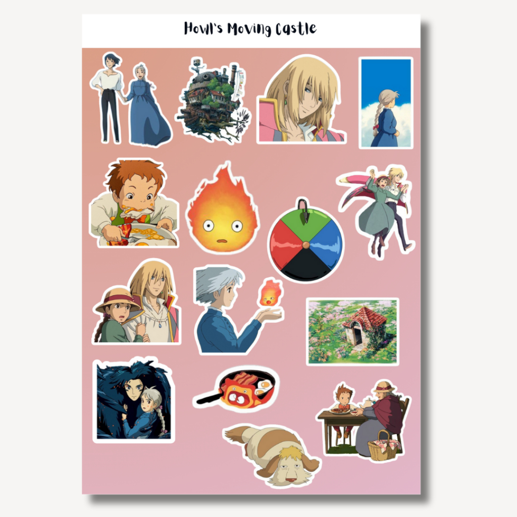 

Sticker Tumblr Howl's Moving Castle sticker Studio Ghibli 17 pcs Uk. A5 A6 anime jepang sticker aesthetic Vinyl waterproof dekorasi