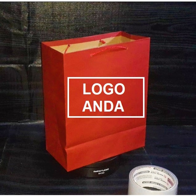 

Paper bag merah CUSTOM 2 sisi sablon exclusive 20X25X10 tali kertas