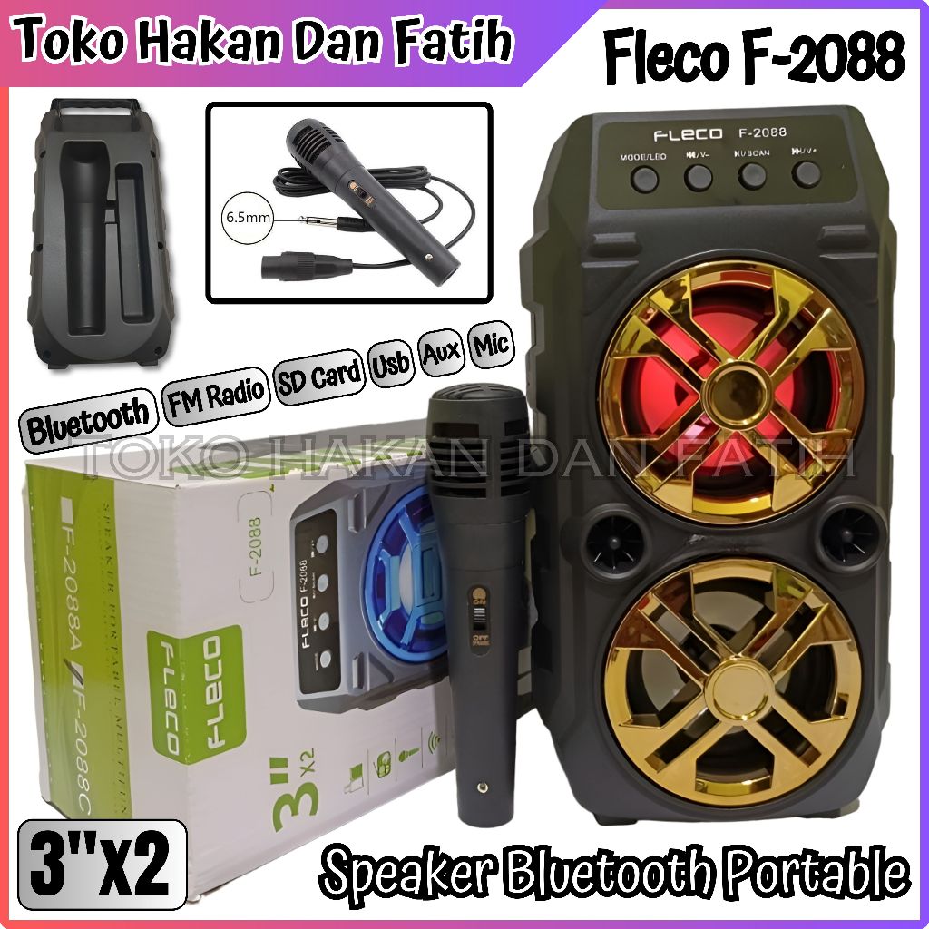 Speaker Karaoke Bluetooth Fleco F-2088 Gratis Mic Kabel | Speaker Karaoke Portable USB TF CARD FM Ra