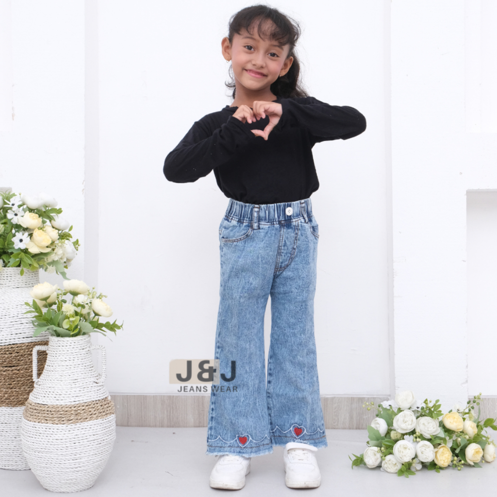 Kulot Jeans Anak Perempuan Bordir Love Usia 2-5 Tahun I Celana Jeans Anak Perempuan