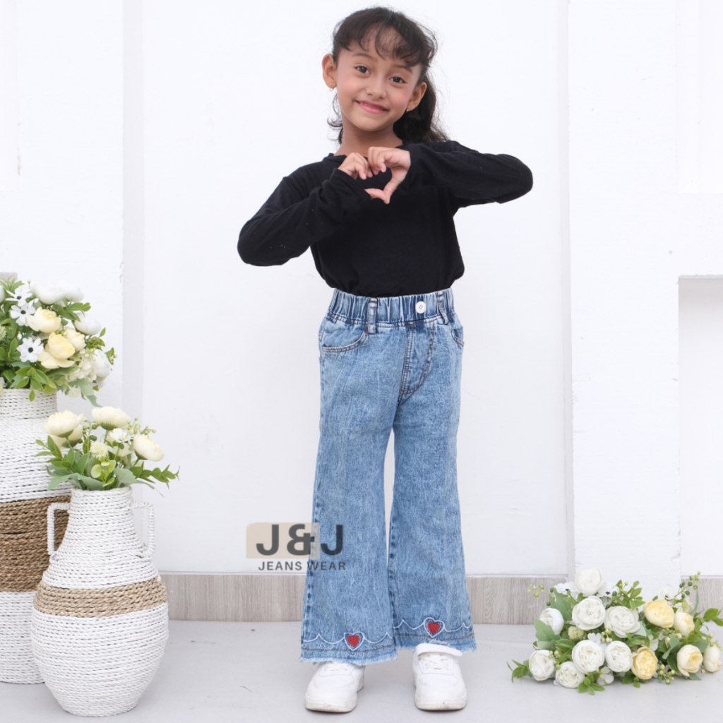 Kulot Jeans Anak Perempuan Bordir Love Usia 2-6 Tahun